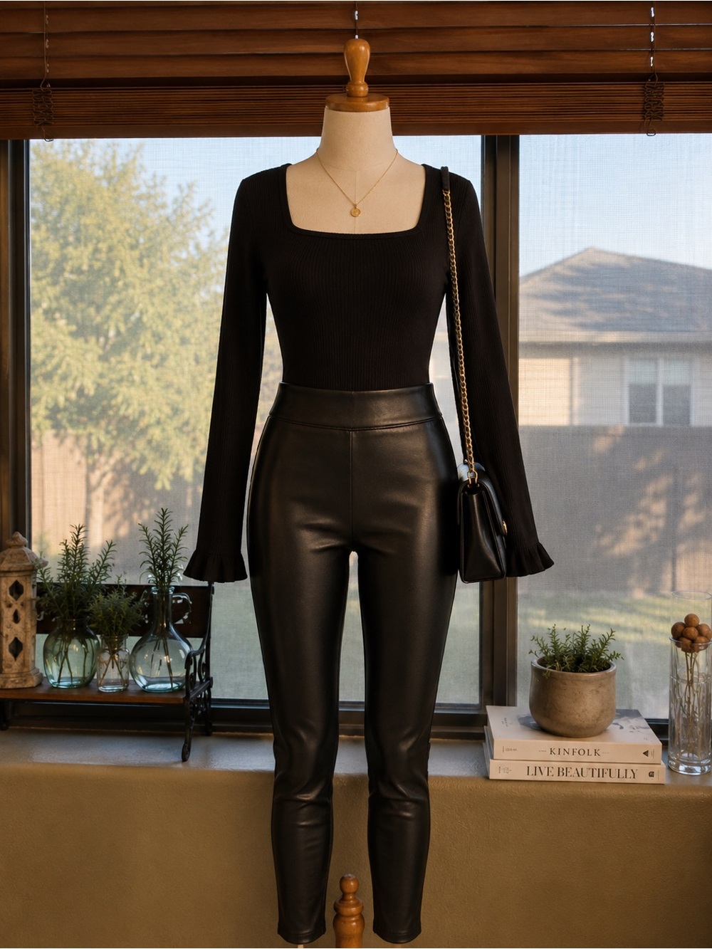 Black Faux Leather High-Waist Skinny Pants